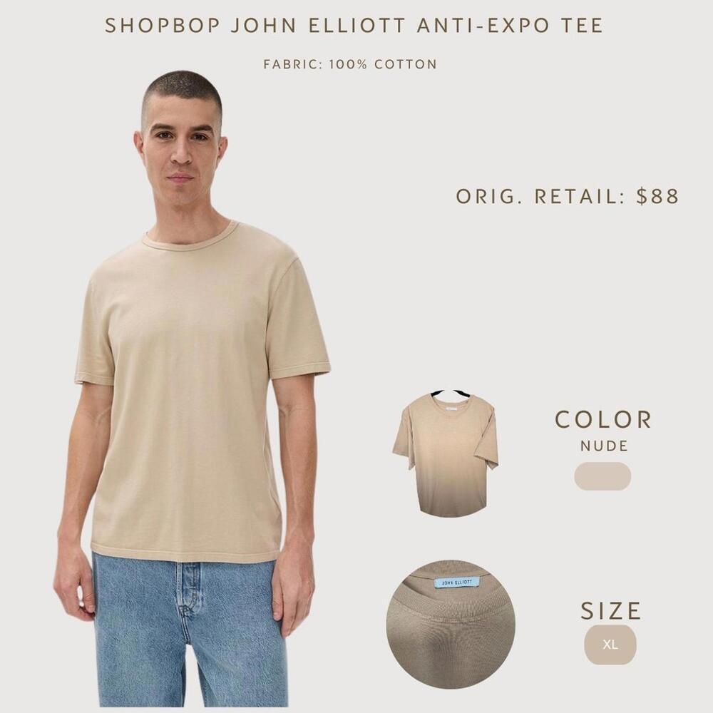 John Elliott Anti-Expo Tee Nude Cotton T-Shirt Size XL